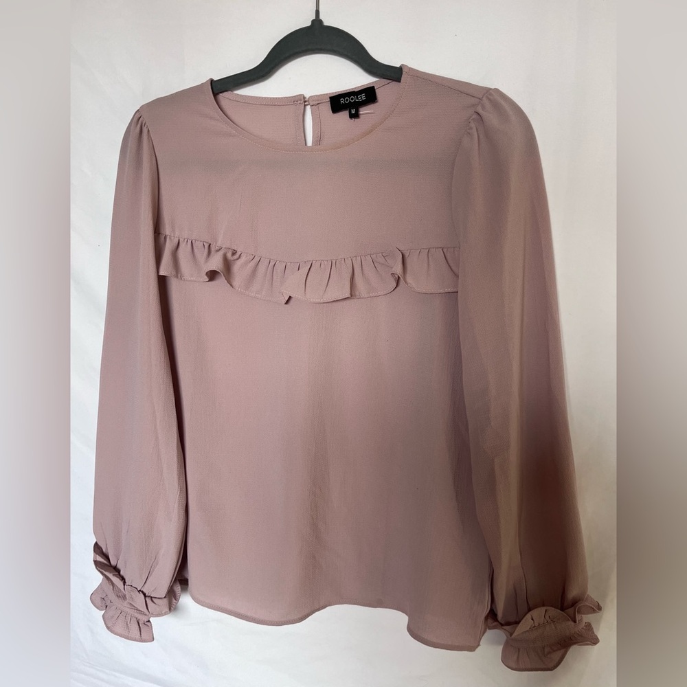 Roolee Mauve Blouse Size M | Long Sleeve Ruffle Detail